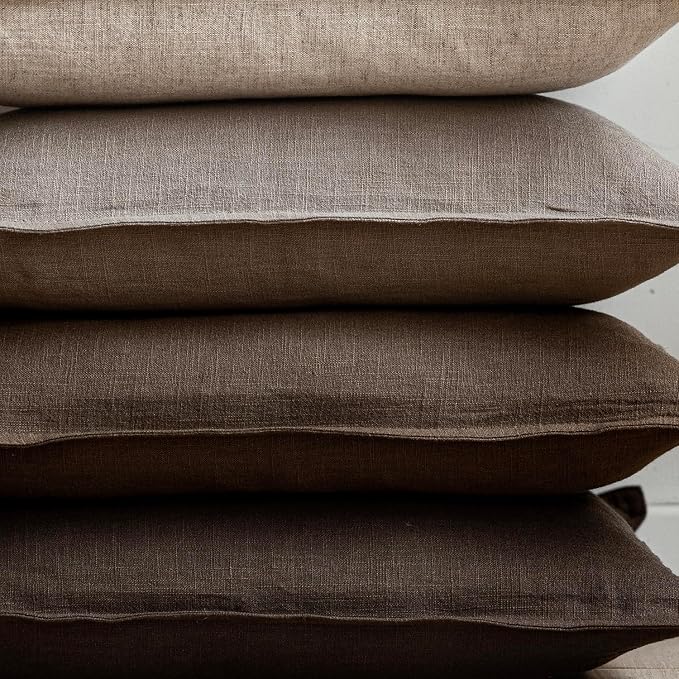 Foindtower Set of 2, Decorative Linen Solid Throw Pillow Covers Soft Accent Euro Cushion Case Farmhouse Neutral Pillowcase for Chair Couch Sofa Bedroom Living Room Home Decor 20 x 20 Inch Brown Tan