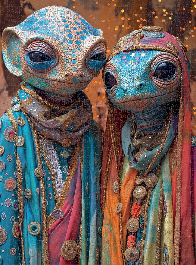Cross & Glory – Meet The Aliens: Luma & Kairo – 1000 Piece Jigsaw Puzzle for Adults | Vibrant Sci-Fi Love Story Puzzle | Colorful Alien Couple Artwork | Premium Ribbon-Cut Puzzle with Satin Finish