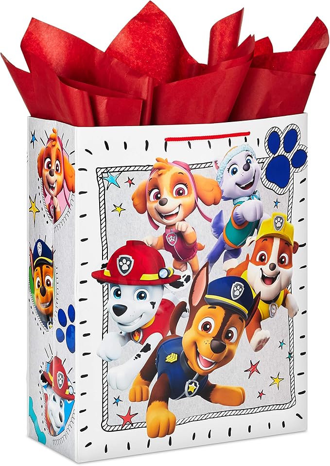Hallmark 15" Extra Large Paw Patrol Gift Bag with Tissue Paper for Birthdays, Kids Parties, Christmas, Holidays