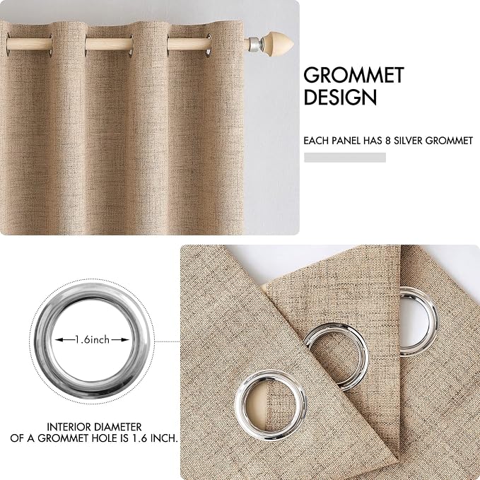 MIULEE 100% Blackout Linen Textured Curtains for Bedroom Solid Thermal Insulated Copper Brown Grommet Room Darkening Curtains & Drapes Luxury Decor for Living Room 42 x 63 Inch (2 Panels)