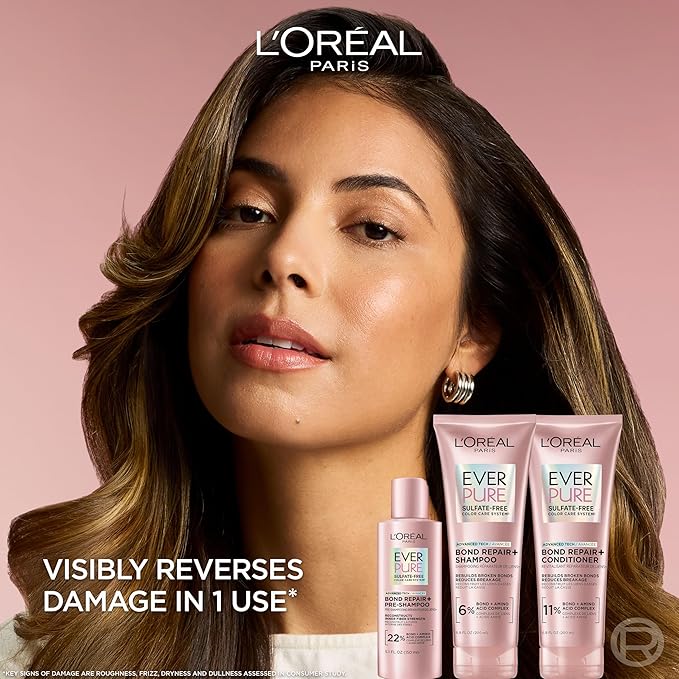 L'Oreal Paris EverPure Sulfate-Free Vegan Hair Care Kit - Shampoo and Conditioner to Strengthen and Repair Hair Bonds (Packaging May Vary)