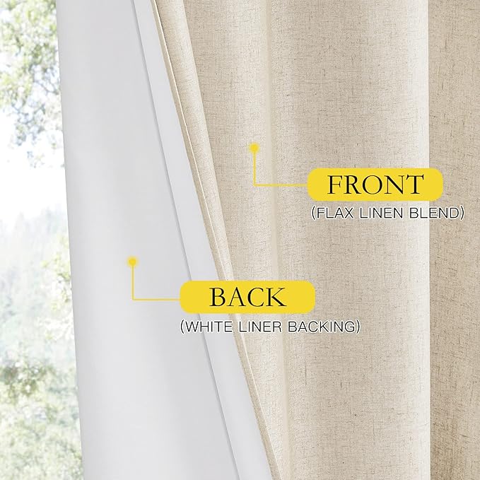 NICETOWN 100% Blackout Room Warming Linen Texture Curtains 84 inches Long, Beige, 2 Panels, Thermal Insulated Full Blackout 2-Layer Lined Drapes, Energy Efficiency Window Draperies for Boy's Room