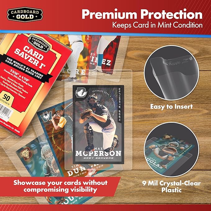 Cardboard Gold Card Saver 1-400 Count - Semi Rigid Card Holder, Trading Card Protectors - PSA-Approved Cardsaver for Baseball, Trading, Sports Cards - Card Sleeves, Binder, & Storage Box Compatible