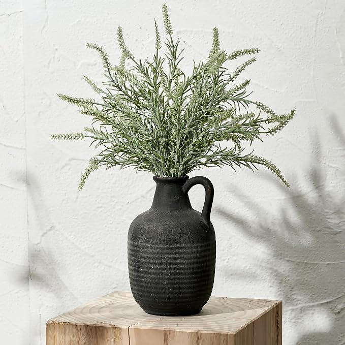 SIDUCAL Rustic Ceramic Farmhouse Flower Vase with 1 Handle-Height 8.43" Terracotta Vase, Unique Textured Pottery Flower Vases for Home Decor, Table, Wedding, Living Room, Shelf Decor, Bronze Black