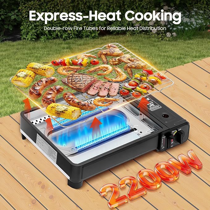 Butane Grill Stove, Portable Camping Grills Gas Stoves with Grilling Nets & Carrying Case, Butane Camping Stove for Camping, Traveling, Korean BBQ, Trekking, Outdoor Cooking