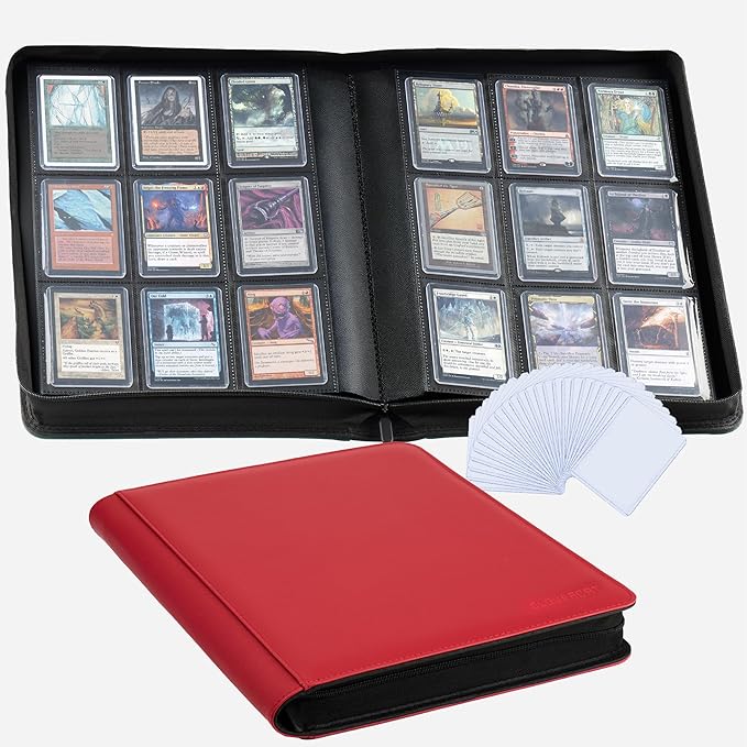 9-Pocket Toploader Binder, Clovecat Premium Card Book， Holds 252 Trading Card with 20 Removable Top-loader Sleeves，PU Card Holder Folders,Card Album for MTG, TCG, Yugioh, Game & Sports Cards(Red)