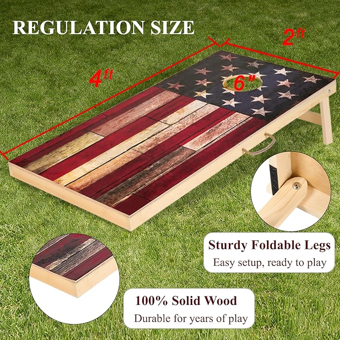 Sportdo 4x2 ft Solid Wood Cornhole Set with 8 Bean Bags, Regulation Size Cornhole Board Set for Adults, Cornhole Game Set for Tailgate Backyard Toss Games Indoor&Outdoor Activities