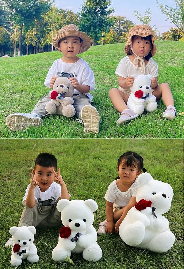 Teddy Bear Plush Stuffed Animal,Cute Teddy Bear with Rose,Sweet Rose Bear Gift for Your Loved One, Teddy Bear for Girlfriend Kids Birthday, Valentine, Christmas(13.7 inches, White)