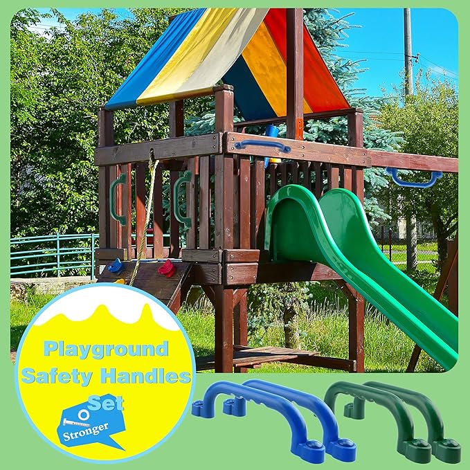 4 Pieces Kids Playground Safety Handles Swingset Grab Handle Playground Accessories for Child Backyard Playhouse Treehouse