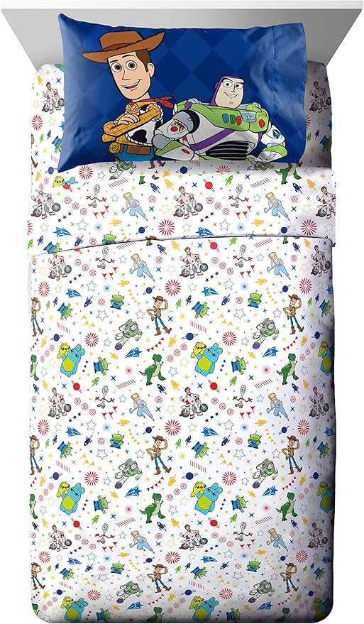 Jay Franco Kids Sheet Set with Fitted, Flat Sheets & Pillow Cover - Ultra-Soft Bedding with Pillowcase for Room Decor, White - Toy Story, 4 Piece Full