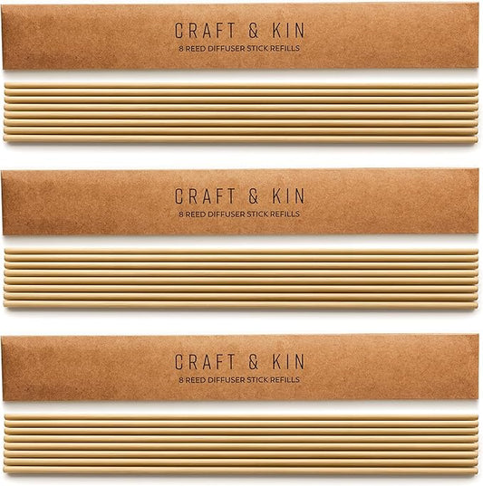 Craft & Kin Reed Diffuser Sticks – 3-Pack of 8 Natural Rattan Diffuser Sticks – Eco-Friendly Reed Replacement for Essential Oil Diffusers – Home Fragrance Accessory for Bedroom & Bathroom