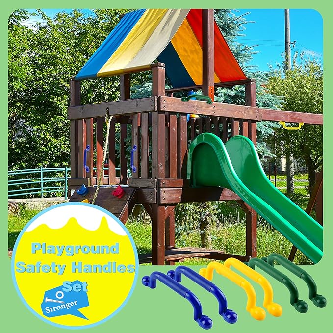 6 Pcs Kids Swingset Handle Plastic Playground Safety Handles Outdoor Playset Grab Handles for Boys Girls Play House Swing Set, 3 Colors (Color Set 1)