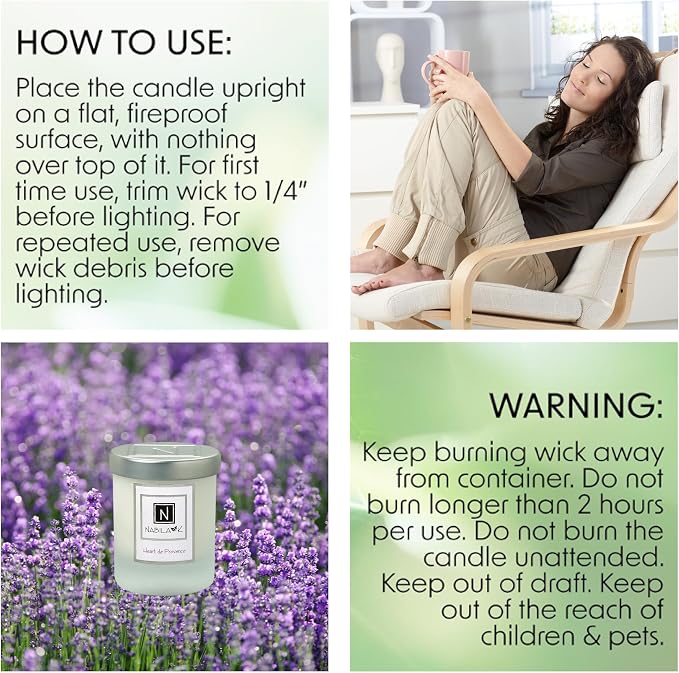 Nabila K – Heart de Provence - Soy-Based Candle – French Lavender - Hand-Poured - Cotton Wick - Aromatherapy Candle w/Essential Oils - Made in USA - 14 oz