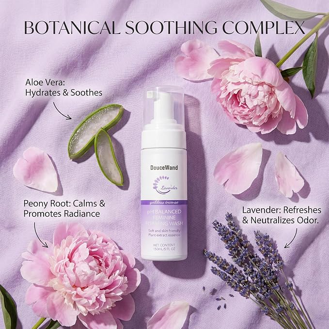 Feminine Foam Wash - pH Balanced Intimate Cleanser with Prebiotic Agave, Peony & Aloe. Soothing Odor Control & Daily Freshness for Sensitive Skin. Lavender Scent, 5 fl oz