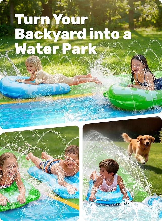 JOYIN 22.5FT Water Slide and 2 Inflatable Boards, Extra Long Heavy Duty Double Lawn Waterslide with Sprinkler for Kids Adults Backyard Summer Water Toy Outdoor Fun, Blue, Green