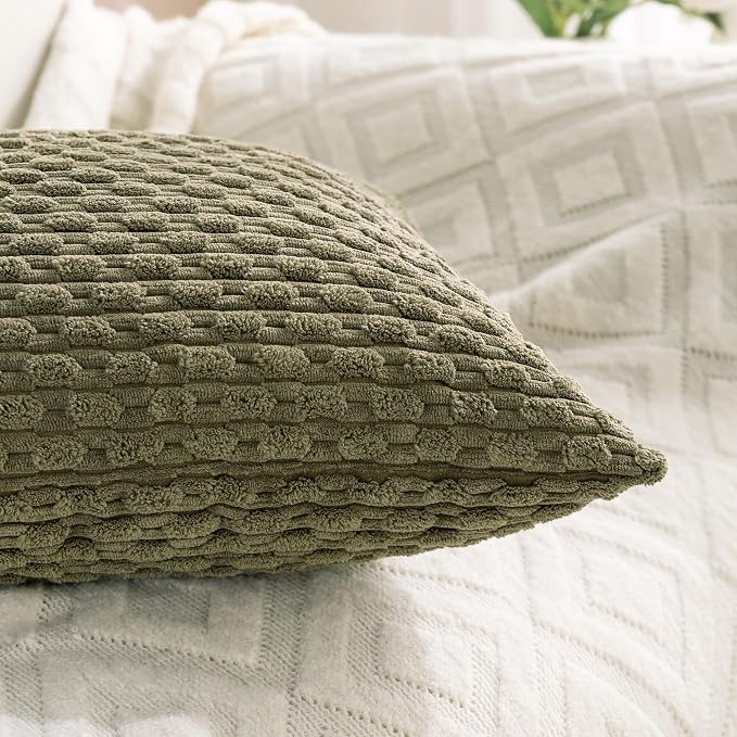Set of 4 Olive Green Decorative Throw Pillow Covers 22x22 Inch Corduroy Pillow Covers for Bed Couch Sofa Living Room Soft Square Cushion Cases