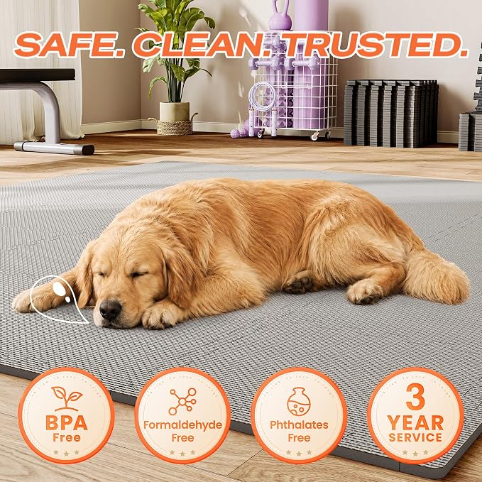 SUPERJARE Gym Floor Mats, EVA Foam Puzzle Exercise Mats, Interlocking Floor Mats, Cushioned Foam Floor Tiles, Gym Flooring Workout Mat for Home Gym, Playroom, Garage, 12.6"x12.6"x0.4"