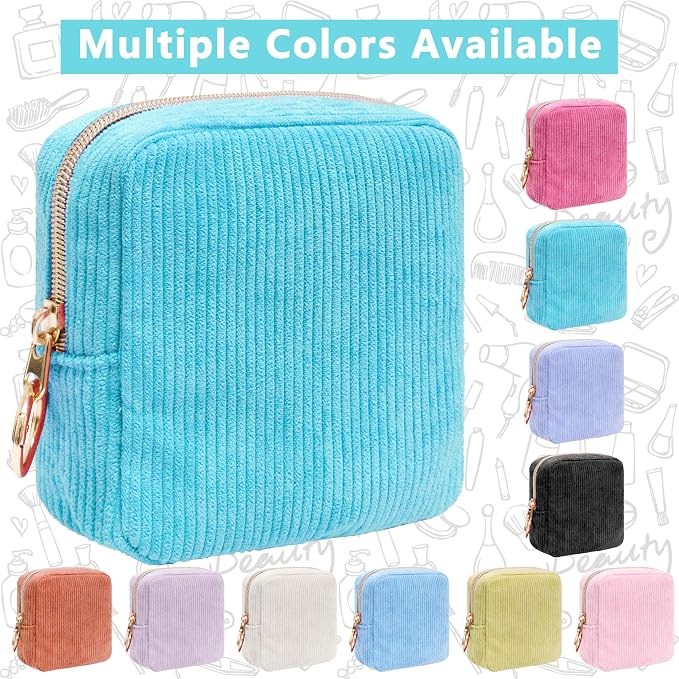 Period Bag for Girls, Corduroy Period Kit with Sanitary Pad Pouch, Menstrual Storage Bag and Tampon Holder for Purse, Girls School Essentials,Feminine Care Organizer(Sky Blue)
