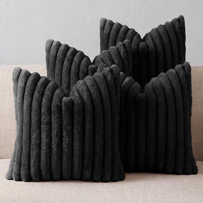 Black Throw Pillow Covers 20 x 20 Set of 4, Cute Boho Throw Pillow Cover for Couch/Bed, Decorative Pillows Covers for Sofa/Bed, Accent Pillow Covers for Living Room, Rustic/Home/Room Decor