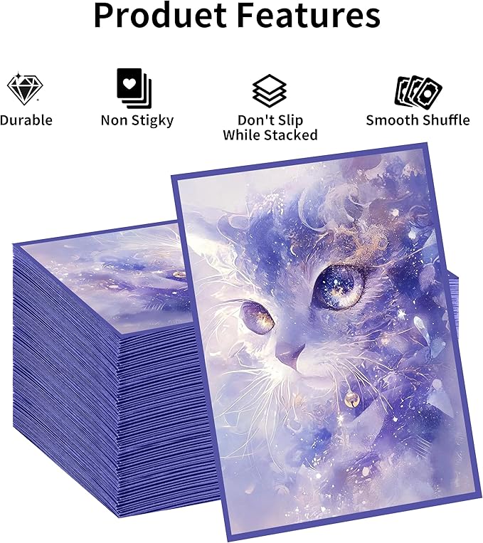MTG Card Sleeves, Ultra Clear Front & Matte Finish Back, 100 Count Standard Size Matte Art Sleeve for Magic The Gathering (Blue cat)