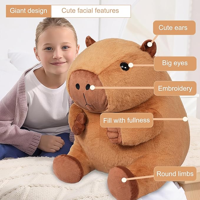 Giant Capybara Stuffed Animal, Big Jumbo 23.6” Soft Plush, Large Gifts for Kids Home Sofa Birthday Decorations (Capybara)