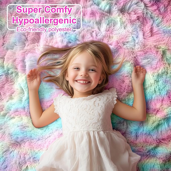 PAGISOFE Rainbow Runner Rugs for Girls Bedroom Plush Fluffy Hallway Rug 2x6 Ft,Kawaii Vibrant Carpet for Living Room, Non-Slip Indoor Princess Rugs for Nursery Kids Girls Room Home Decor Cute Colorful