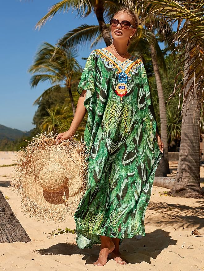 Venasha Womens Caftan Floral Print Kaftan Dress Short Sleeve Swimsuit Cover up Loungewear for Summer