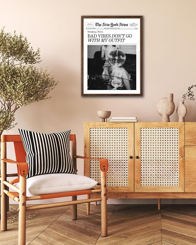 EcoHest 12x16 in Bad Vibes Don't Go With My Outfit Canvas Art | Unframed Canvas Print, Disco Fashion Newspaper Wall Decor for Bedroom, Apartment, Dorm Room, College Room, 1Pack