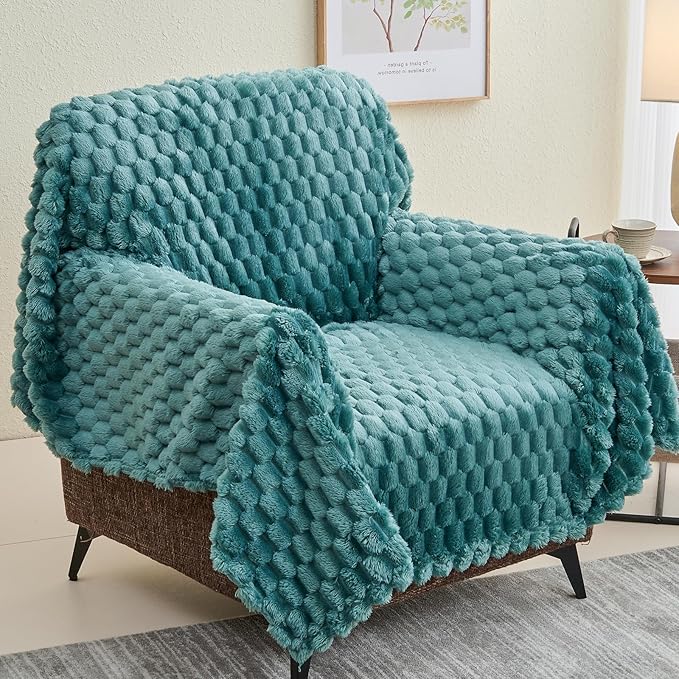 NEWCOSPLAY Super Soft Twin Blanket Light Teal Premium Silky Flannel Fleece 3D Clouds Stylish Jacquard Lightweight Bed Blanket All Season Use 350GSM (Light Teal, Twin(60"x80"))