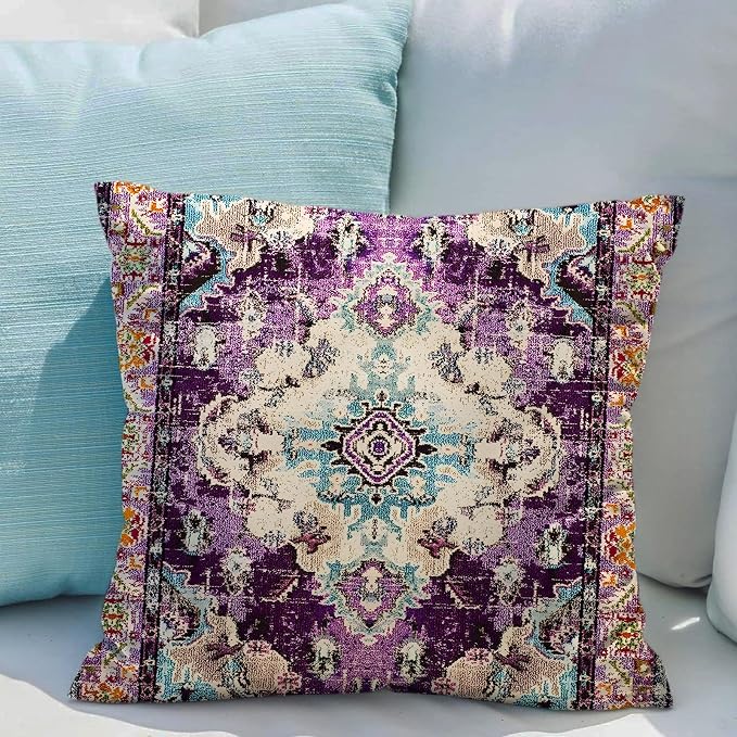 Snycler Boho Throw Pillow Covers 20x20 inch Set of 2 Boho Rug Carpet Double Sided Pattern Cotton Soft Pillow Case Cushion Cover Pillowcase for Couch Sofa Bed Decorative (Purple)