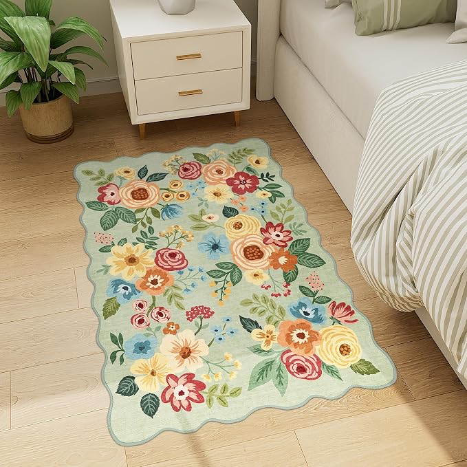 DUKINO 2x3 Rugs for Entryway, Floral Door Mat Washable Kitchen Rugs, Green | Non Slip, Low Pile, Soft Small Rugs for Entrance, Bedroom, Bathroom, Laundry, Pet Friendly, Non-Shedding, Modern Home Decor