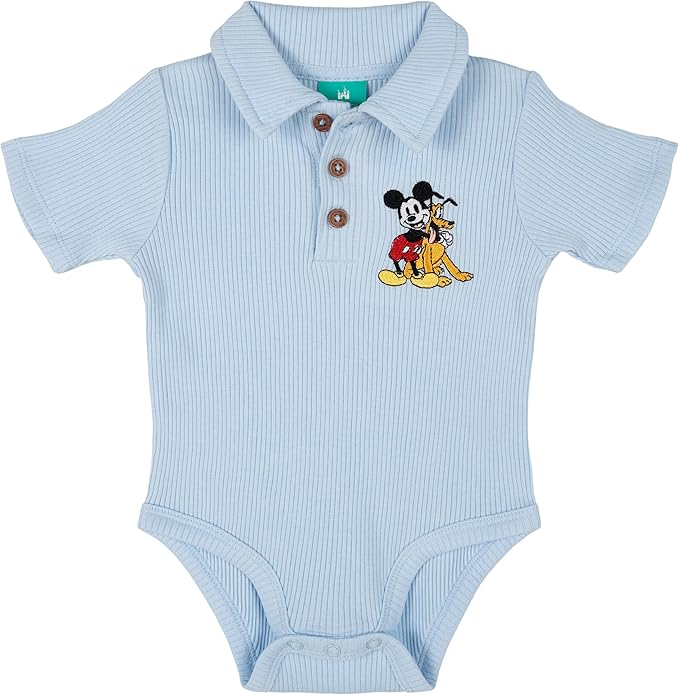 Disney Mickey Mouse Baby Ribbed Polo Bodysuit and Shorts Outfit Set Newborn to Infant Sizes (Newborn - 24 Months)