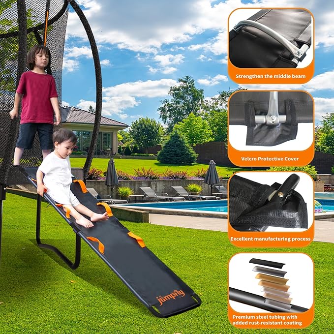 jumpfly Trampoline Slide Ladder Universal Trampoline Ladder with Handles Strong Tear Resistant Fabric Trampoline Accessories for Kids Toddler Climb Up & Slide Down, Orange