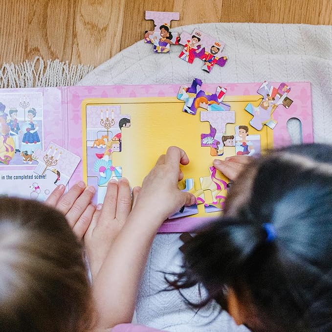 Melissa & Doug Take-Along Magnetic Jigsaw Puzzle Set – Princesses (2 x 15 Piece) Travel Activity Toy for Preschoolers and Kids Ages 3+