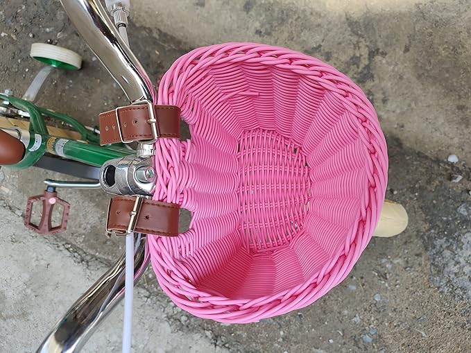 Kids Bike Basket, Wicker Handlebar Bicycle Basket for Girls With Unicorn Necklace, Bell, Streamers, Stickers Decoration Accessories Set