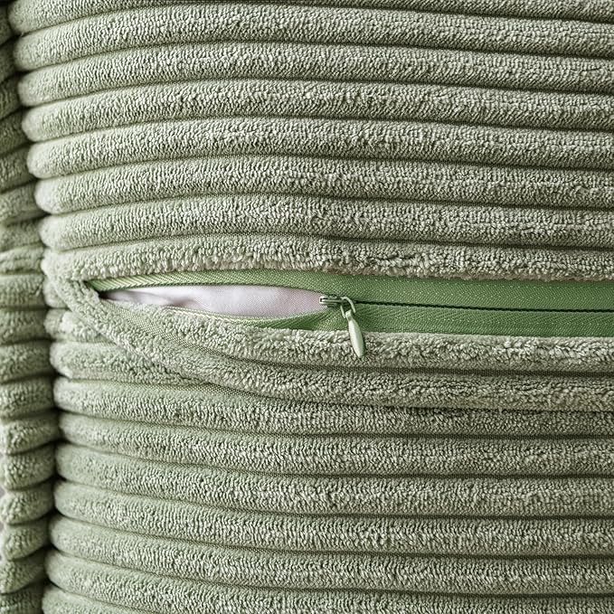 MIULEE Decorative Lumbar Throw Pillow Covers 12x20 Light Olive Green 2 Pack | Boho Broadside Striped Patchwork Pillow Covers, Soft Corduroy Cushion Cases, For Couch Sofa Bed Livingroom Home Decor
