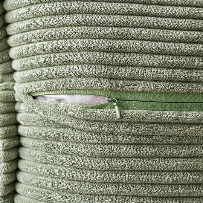 MIULEE Decorative Euro Sham Throw Pillow Covers 24x24 Light Olive Green | 2 Pack, Boho Broadside Striped Patchwork Pillow Covers, Soft Corduroy Cushion Cases, For Bed Couch Sofa Livingroom Home Decor