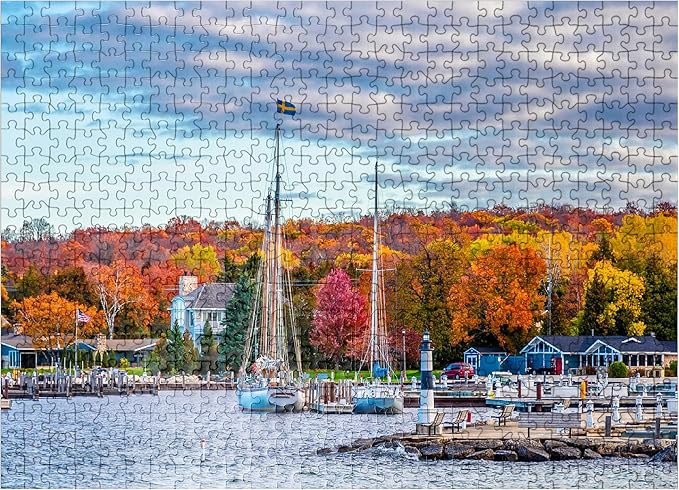 MyPuzzle Sister Bay Town Harbor View in Door County Wisconsin - Premium 500 Piece Jigsaw Puzzle for Adults