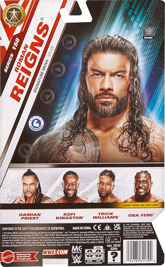 Mattel WWE Roman Reigns Action Figure, Main Event Series #158, 6-inch Collectible Superstar with 14 Articulation Points & Life-Like Look
