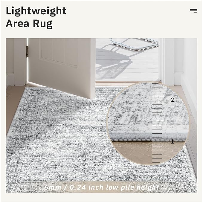 Soalmost Runner Rug 2x6 Washable Kitchen Hallway Runners Non-Slip Grey | Soft Low-Pile Rugs for Entry Bathroom Laundry Room, Vintage Foldable Floor Carpet Mat Entryway for Corridor Bedroom