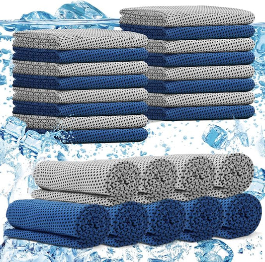 24 Pack Cooling Towels Bulk for Neck and Face 40"x12" Ice Cooling Sweat Rags Microfiber Soft Breathable Soft Chilly Towel for Yoga Golf Sport Running