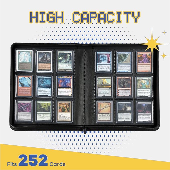 9-Pocket Toploader Binder, Clovecat Premium Card Book， Holds 252 Trading Card with 20 Removable Top-loader Sleeves，PU Card Holder Folders,Card Album for MTG, TCG, Yugioh, Game & Sports Cards(Blue)
