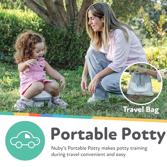 Nuby On-the-Go Portable Potty Seat - Collapsible Travel Toilet Seat for Boys and Girls 18+ Months - Includes Storage Bag and Disposable Liners - Toddler Potty Training Toilet (Pack of 4)