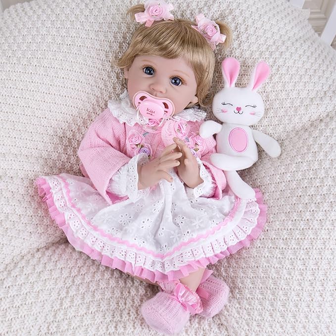 Milidool Lifelike Reborn Baby Dolls Girl - Realistic Newborn Silicone Baby Dolls Girl Real Packaged with Bunny Toy Feeding Toy Accessories Gift Set for Kids Age 3+