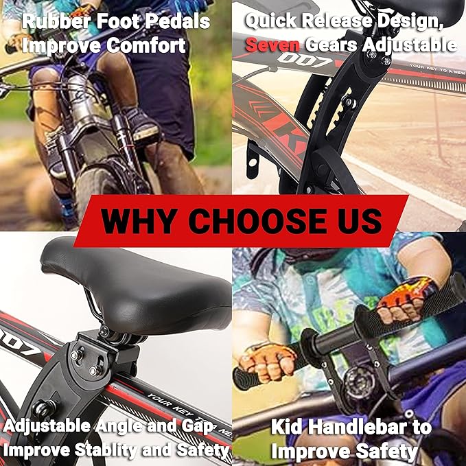 Himiway Kids Bike Seat with Handlebar, Detachable Front Mounted Child Bicycle Seats with Foot Pedals for Children 2~5 Years, Toddler Bike Seat Attachment for Adult Bike Mountain Bike