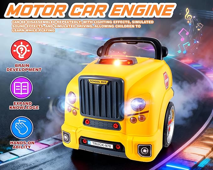 Interactive Truck Engine Toy with Removable Parts - Lights, Sounds, and Fun for Young Mechanics -Unleash Their Creativity and Motor Skills with This Truck Engine Toy (Yellow)