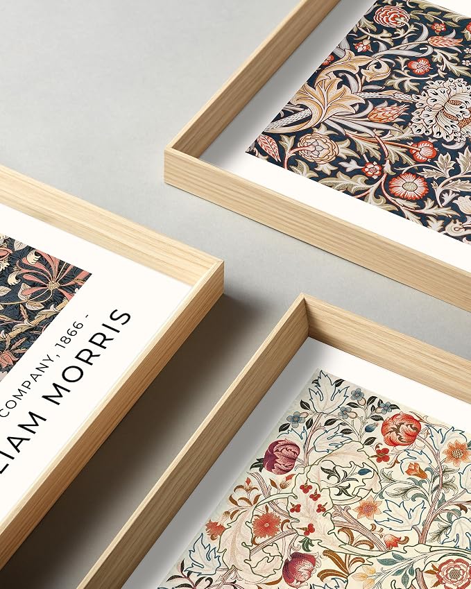 HesenDot William Morris Vintage Framed Wall Art, Floral Canvas Prints | 12x16IN Set of 3, High Framed Design Prints, Vintage Floral Pattern Wall Decor for Living Room Bedroom Bathroom
