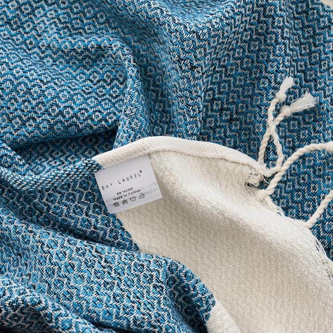 BAY LAUREL Turkish Hand Towel – Pack of 2 | Soft & Absorbent Decorative Towels for Bathroom, Hand, Face, Hair, Gym, Yoga, SPA, Kitchen & Tea | Boho Decor (Turquoise, Diamond 15x26 Inches (Set of 2)