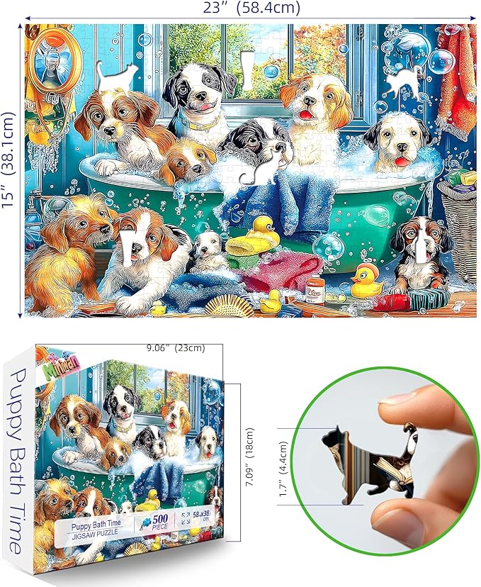 500 Piece Jigsaw Puzzles for Adults - Cute Puppies Bath Art Puzzle - Fun & Challenging Gift for Puzzle Lovers - 23x15 Inches Durable Design