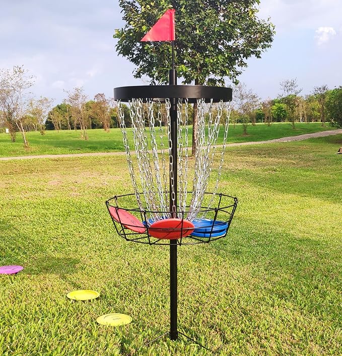 TARUMG Disc Golf Basket - Portable Disc Golf Target with Heavy Duty 24-Chains Come with Transit Bag and 3pcs Disc Golf Discs, Ground Stake -Suitable for Players of All Levels - Multi Color Available